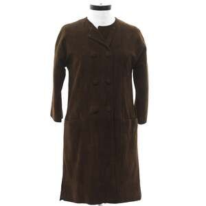 Vintage 60s Brown Leather Coat Double Breasted Princess Seams Women’s XS